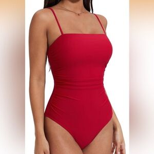 NWOT SUUKSESS Women Sexy One Piece Swimsuit Tummy Control Square Neck Small Red